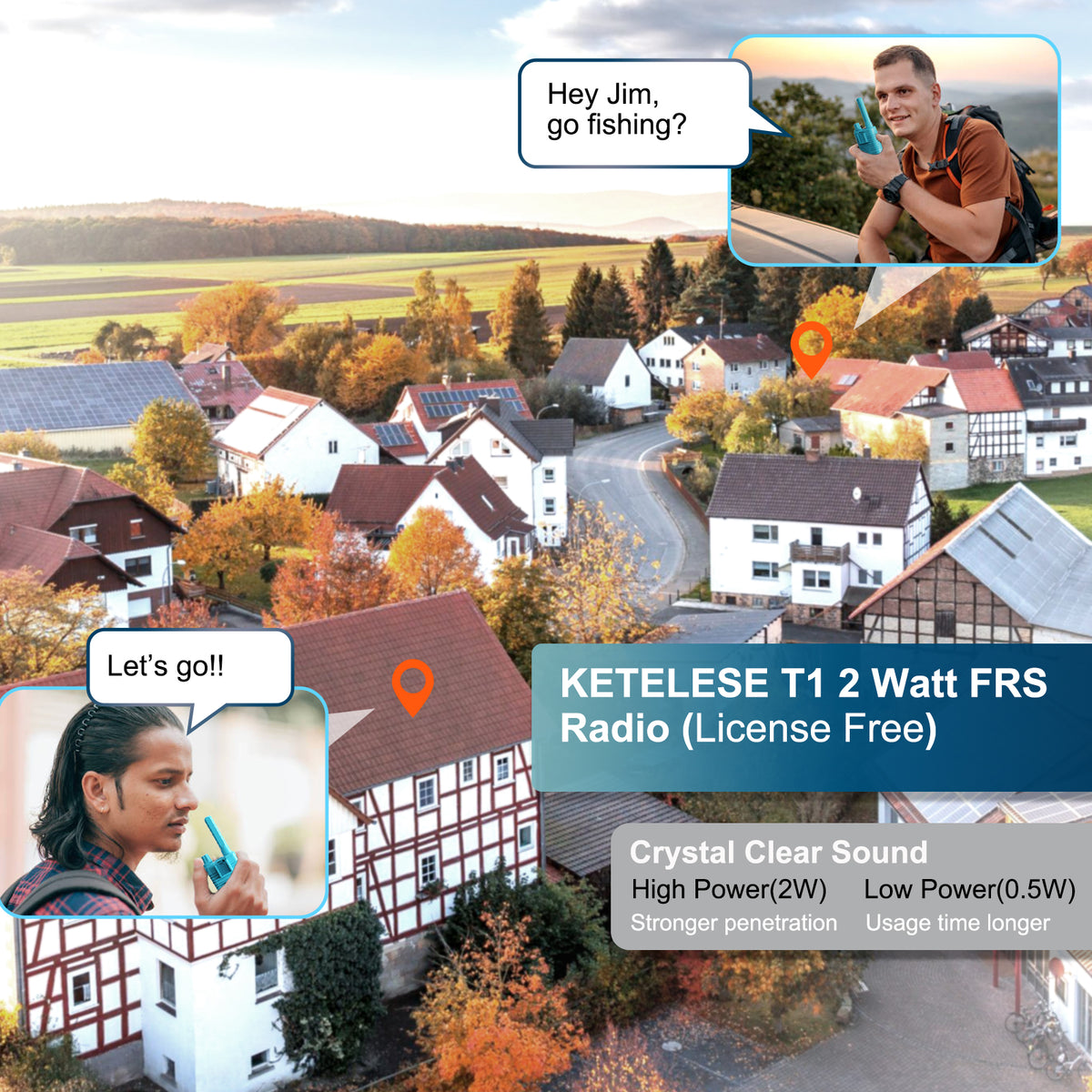 T1 FRS Walkie Talkies with Earpiece-2 Pack Blue