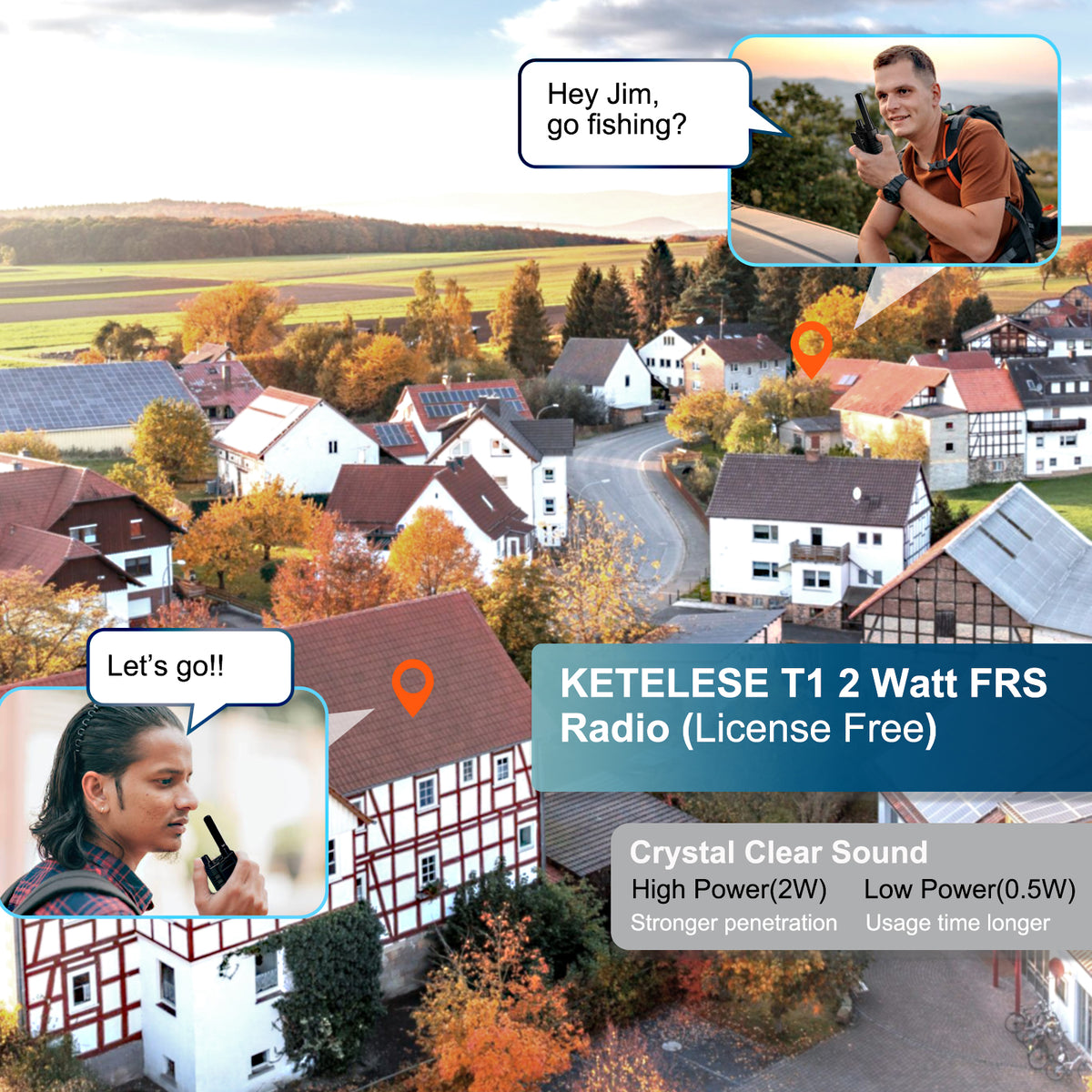 T1 FRS Walkie Talkies with Earpiece-2 Pack Black