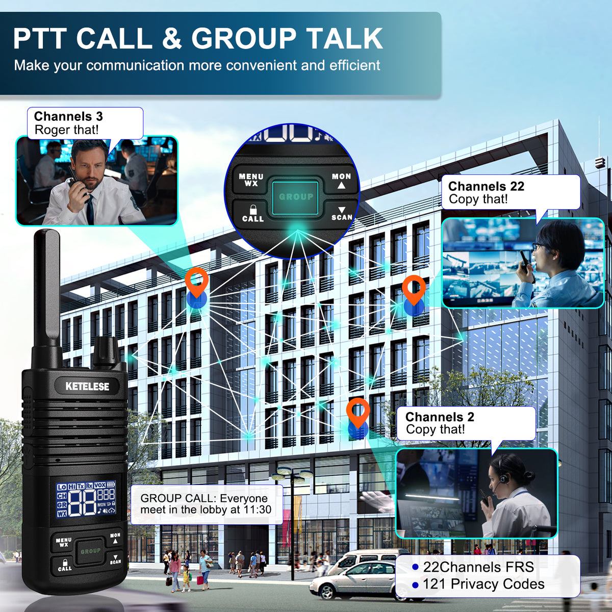 T1 FRS Walkie Talkies with Earpiece-2 Pack Black