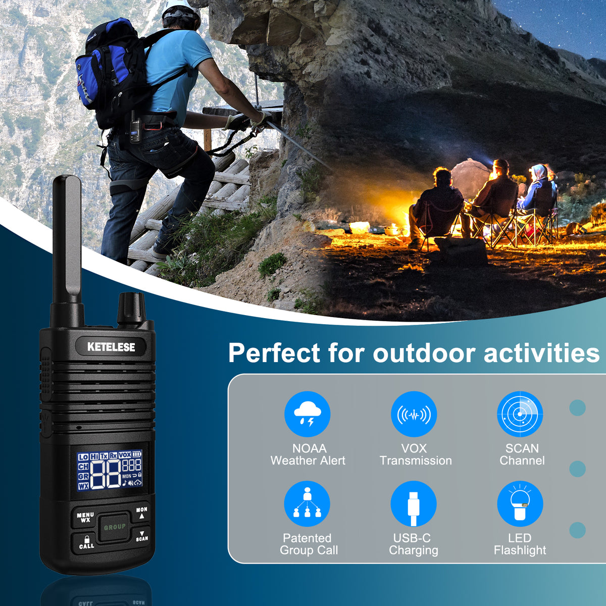 T1 FRS Walkie Talkies with Earpiece-2 Pack Black